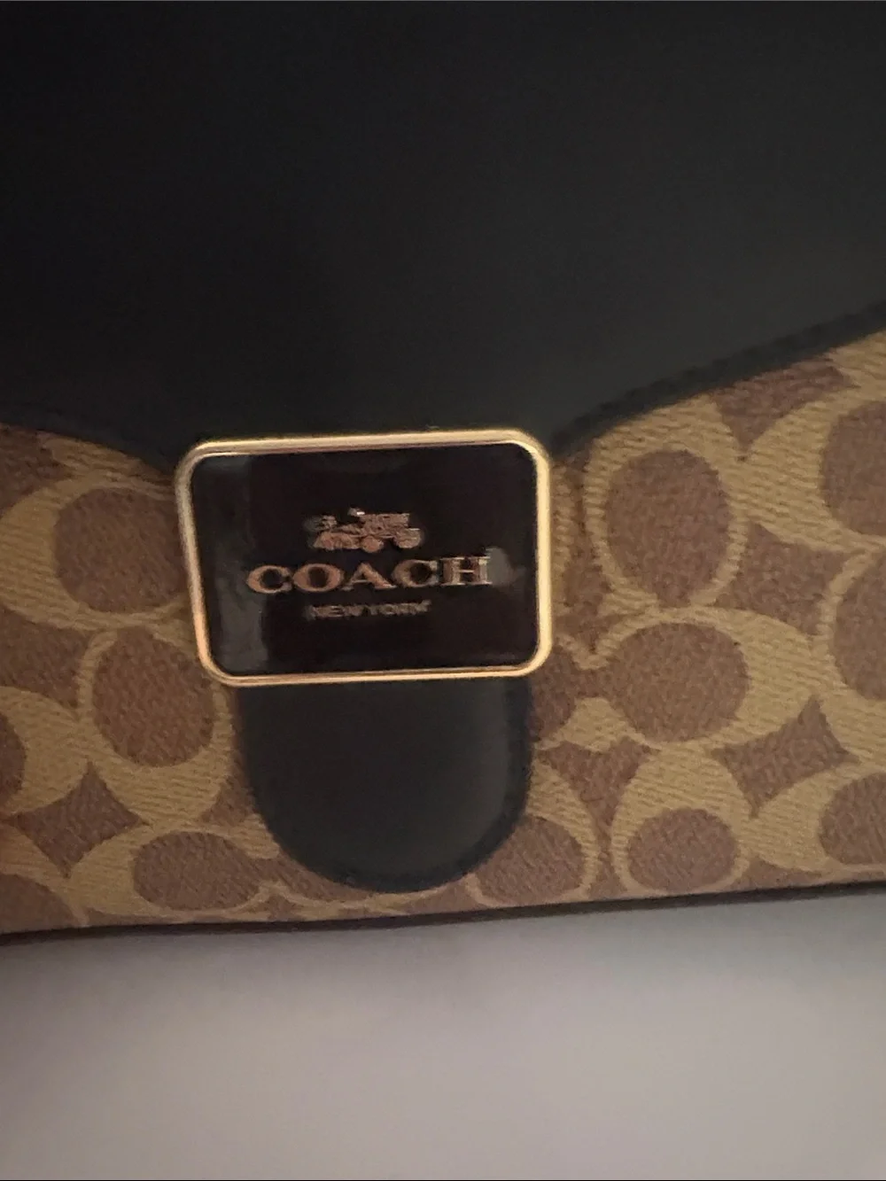 Coach Brown Signature Satchel with Black Leather Flap